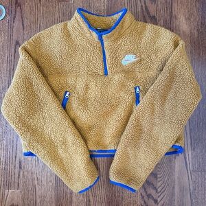 Nike Mustard Yellow Blue Cropped Sherpa 1/4 Zip Size Medium